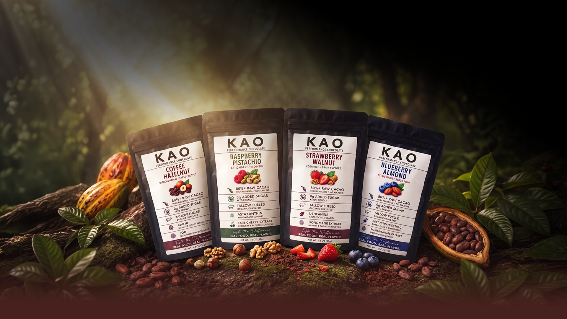 Four KAO Performance Chocolate bars